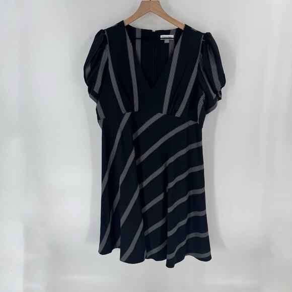 Calvin Klein Black & White Striped Fit and Flare Dress Short Sleeve Size 14 - Picture 11 of 11